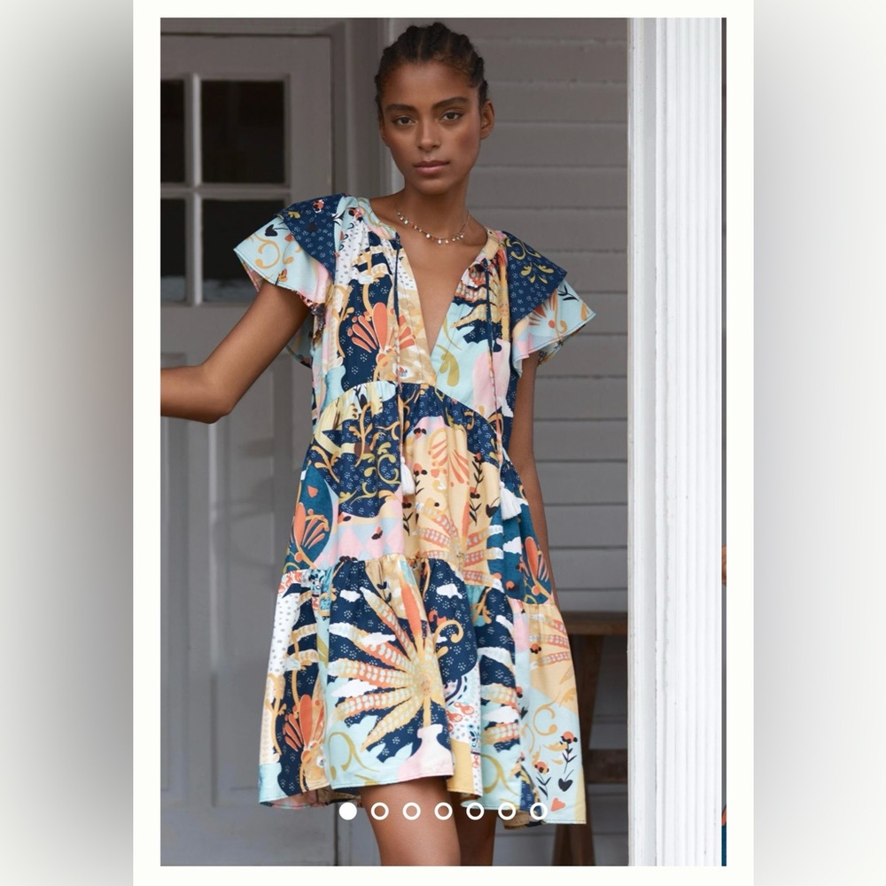 Anthropologie Ruffle Sleeve Flannel Dress - EUC - Sz Large